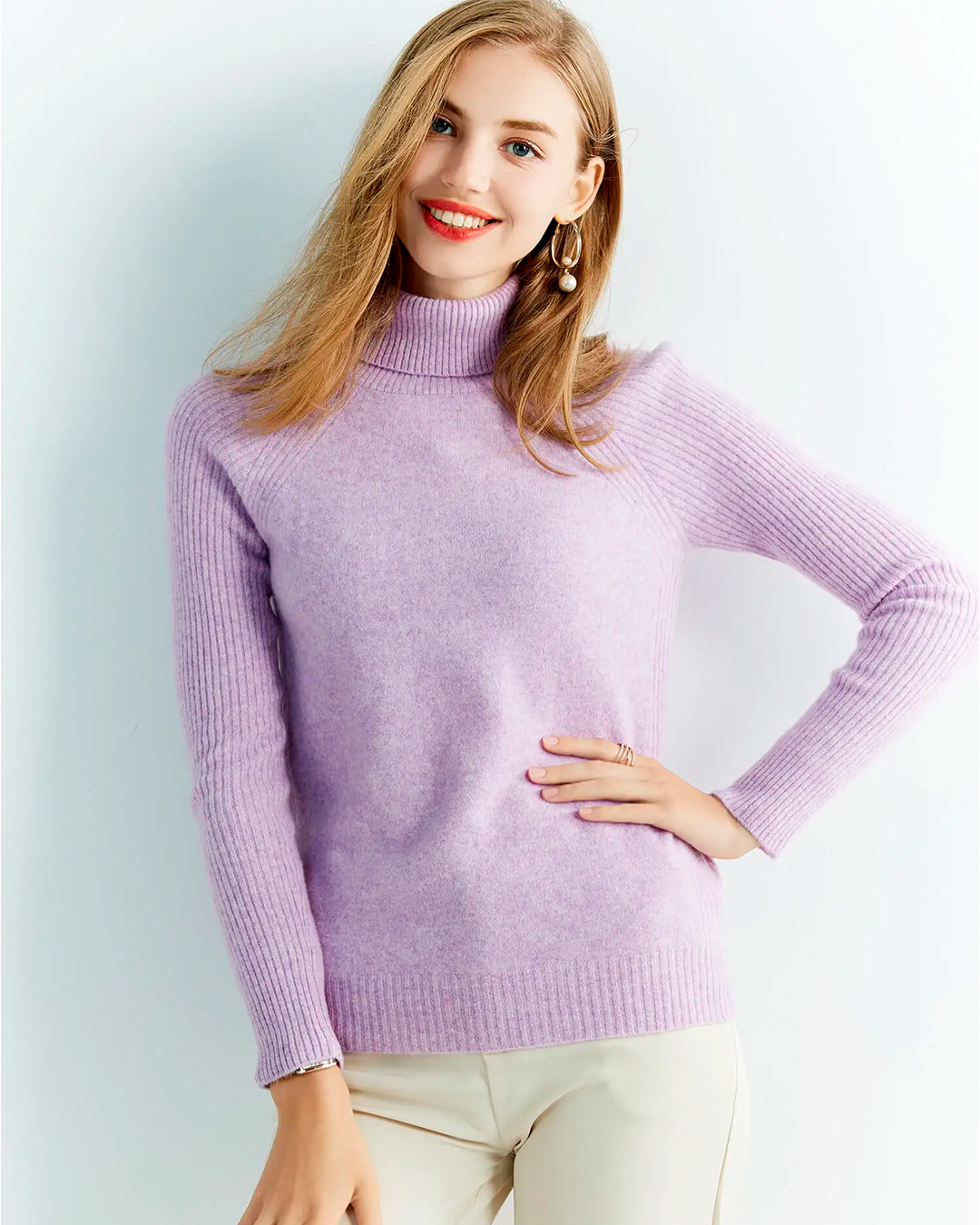 Sweater Women's White Knit Ribbed Detail