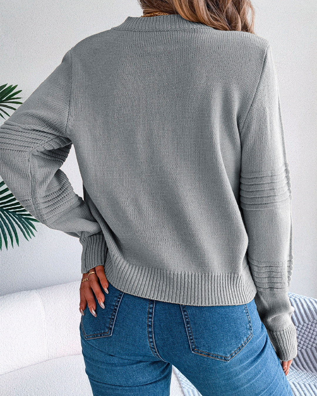 Sweater Women's White Knit Textured Detail