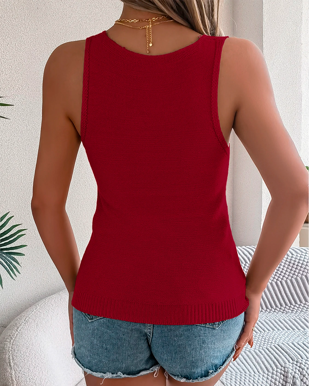 V Neck Sleeveless Knitted Blouse