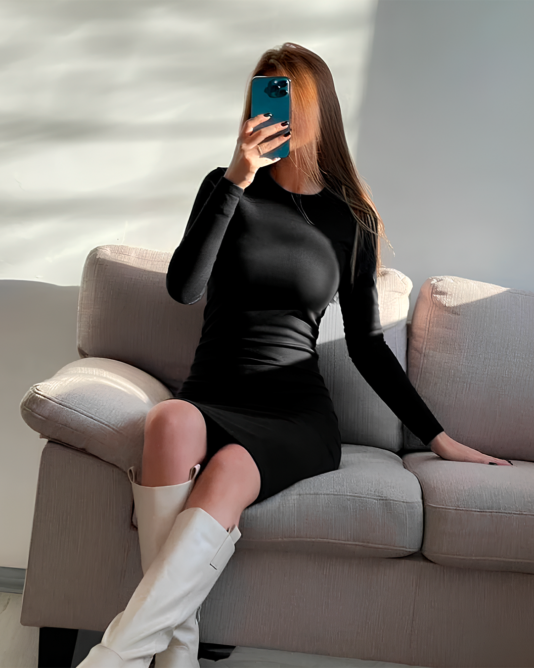 Elegant Long Sleeve Fitted Midi Dress