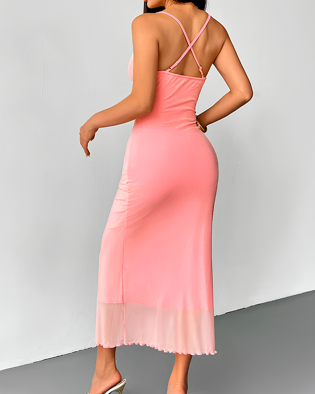 Fitted Midi Dress with Thin Strap