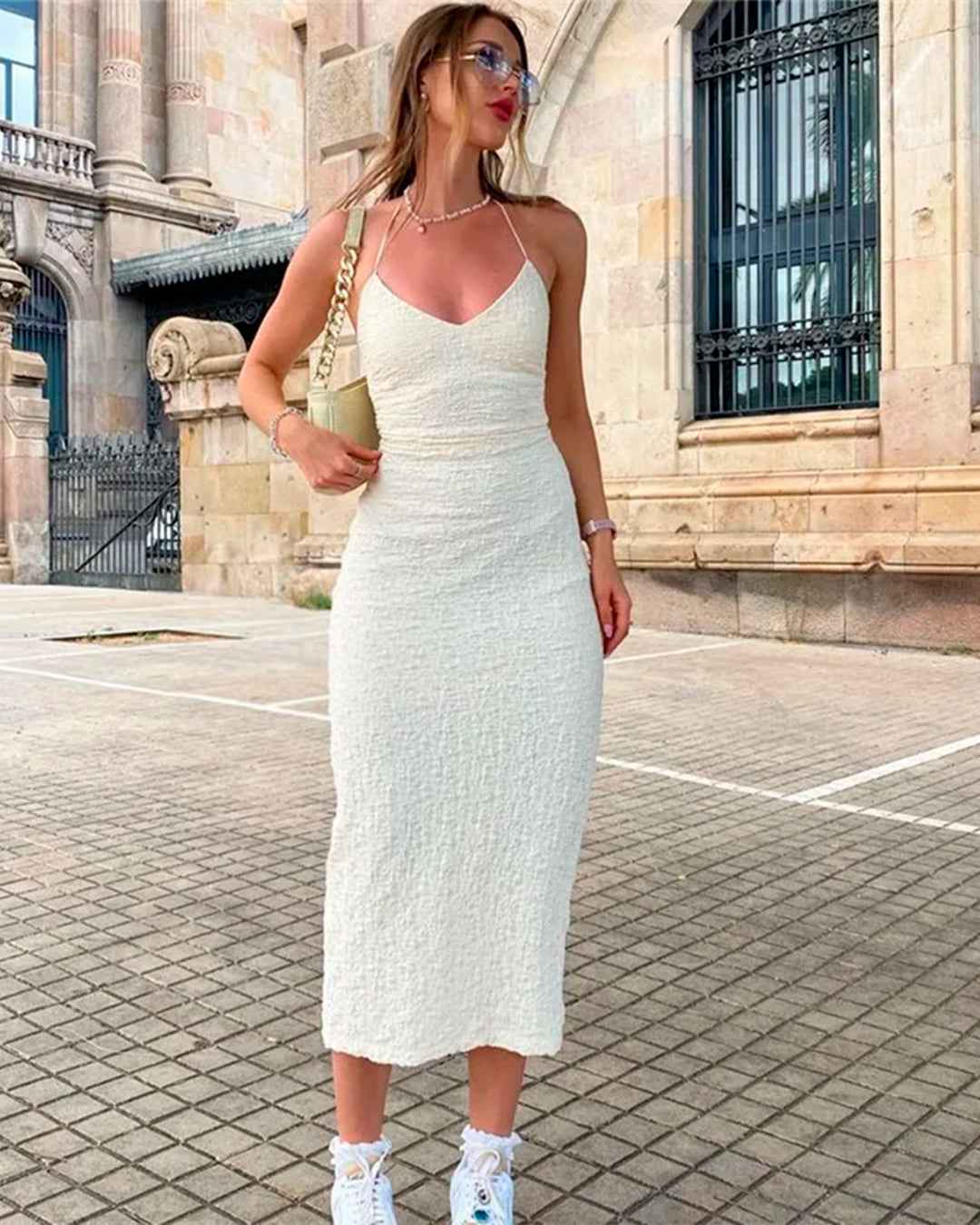 Fitted Midi Dress with Thin Straps