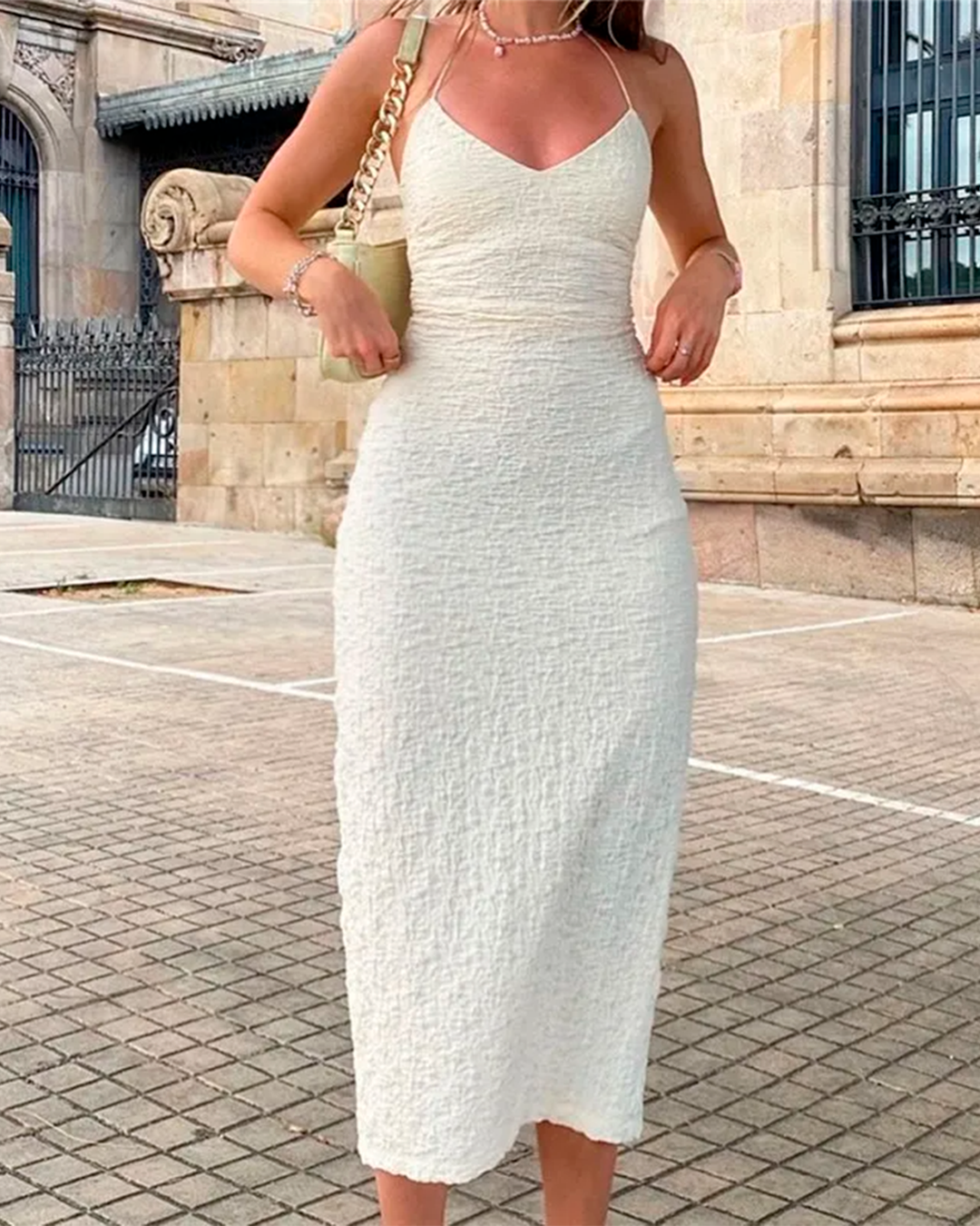 Fitted Midi Dress with Thin Straps