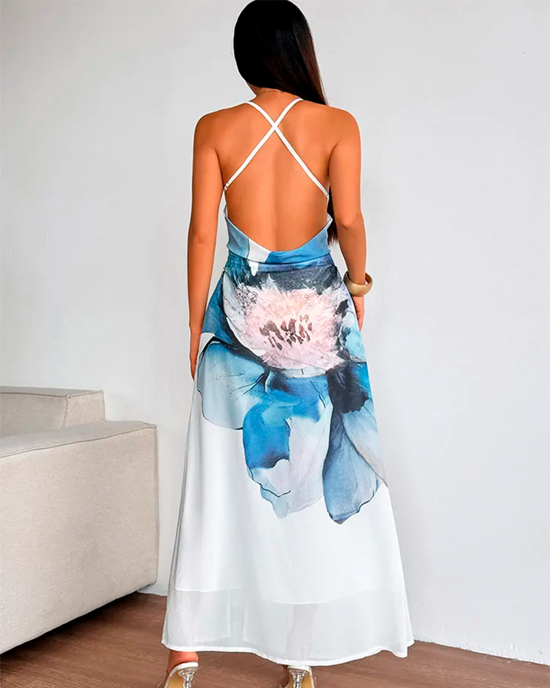 Floral Long Dress with Side Slit