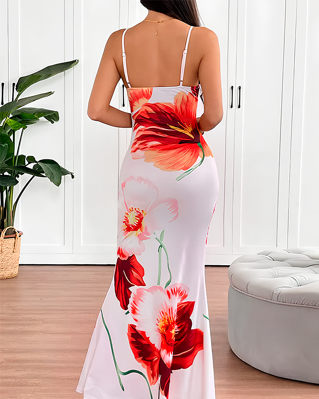 Floral Maxi Long Dress with Thin Straps