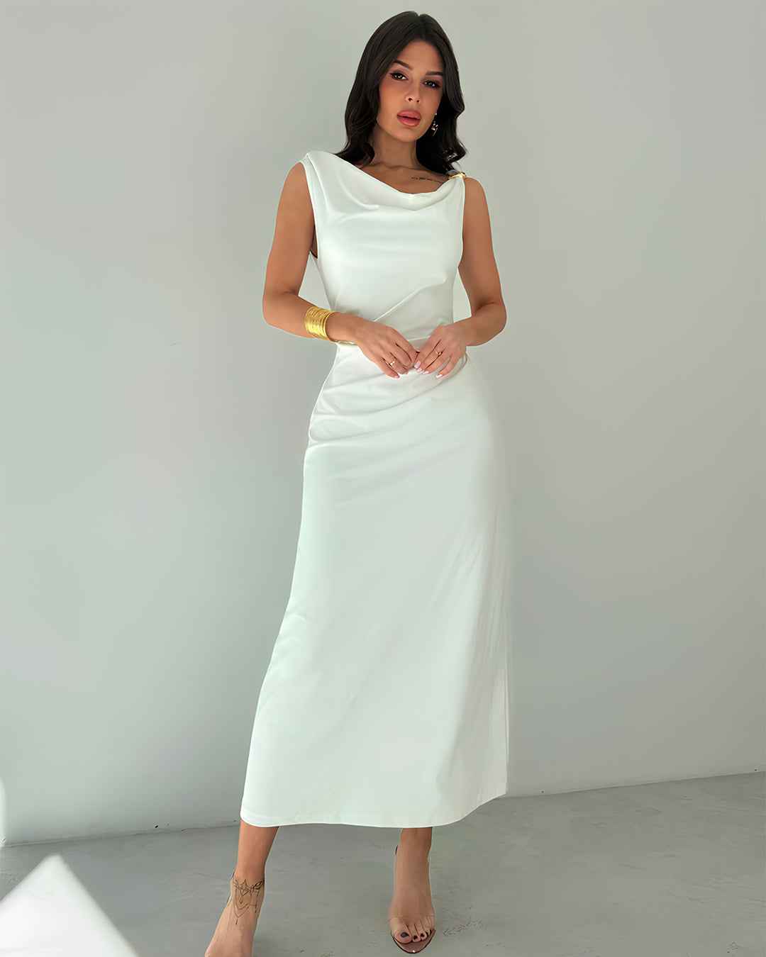 Minimalist Draped Neck Long Dress