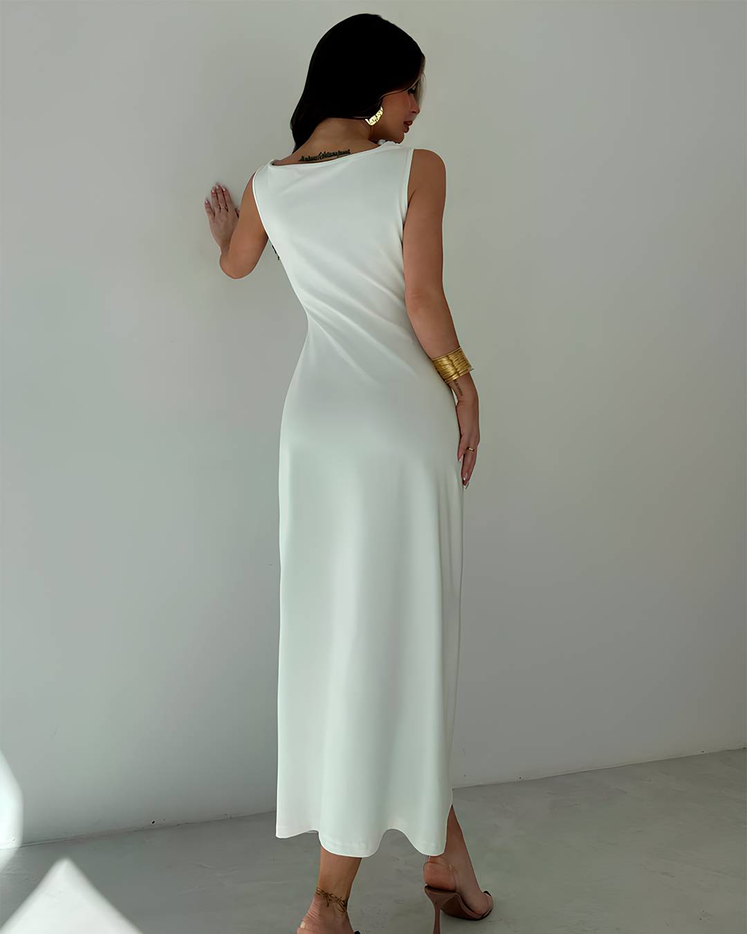 Minimalist Draped Neck Long Dress