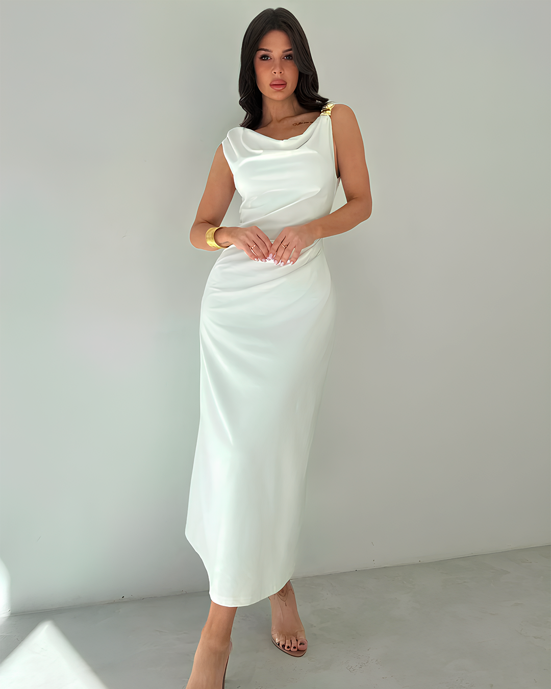 Minimalist Draped Neck Long Dress