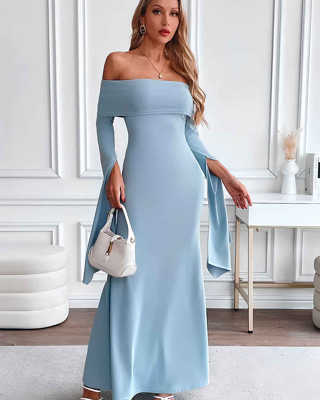 Off Shoulder Loose Sleeve Long Dress