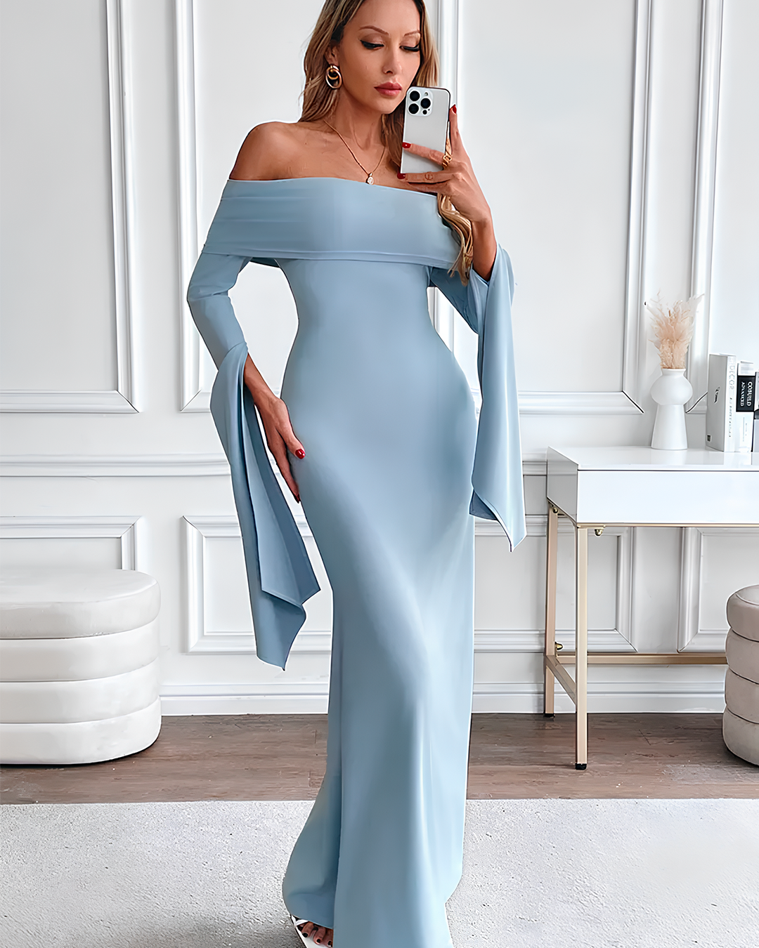 Off Shoulder Loose Sleeve Long Dress