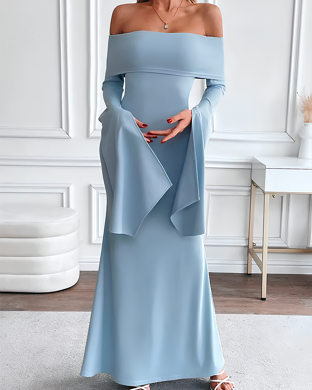 Off Shoulder Loose Sleeve Long Dress