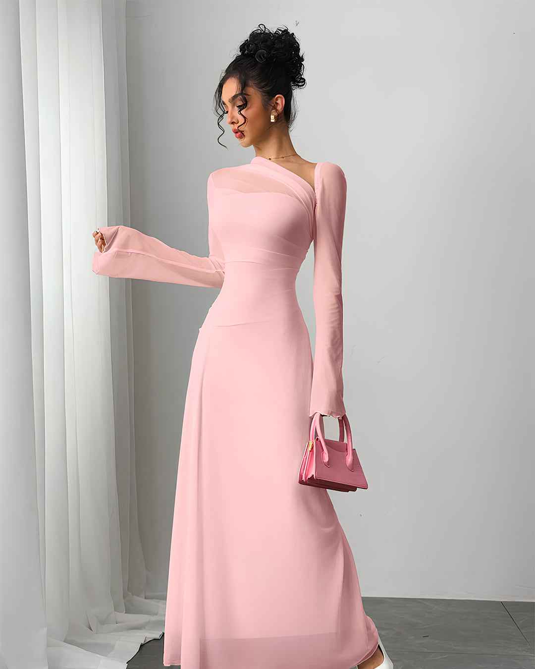One Shoulder Flare Sleeve Long Dress