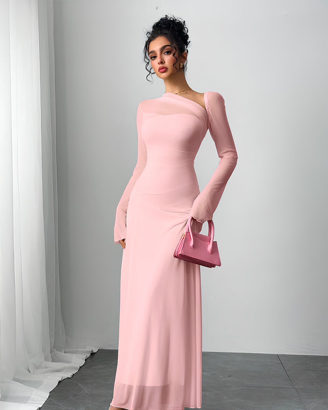 One Shoulder Flare Sleeve Long Dress